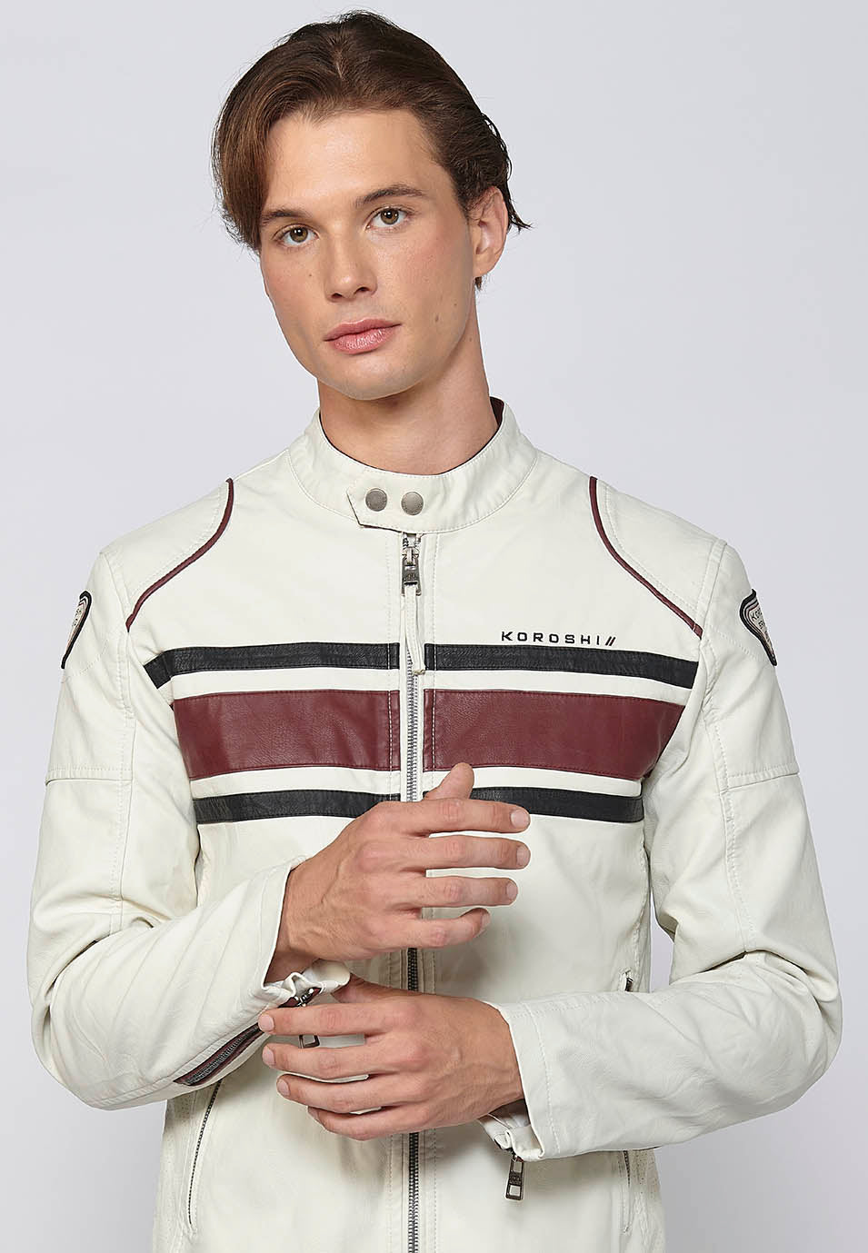 Cazadora Biker Efecto Piel Racing Hombre – Koroshi Cruda