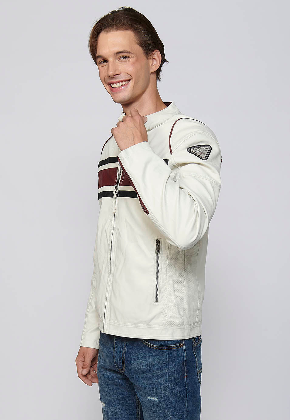 Cazadora Biker Efecto Piel Racing Hombre – Koroshi Cruda