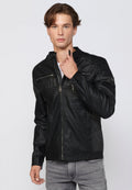Chaqueta Biker Efecto Piel Cuello Alto Hombre – Koroshi Negra