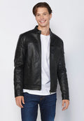 Chaqueta Biker Aspecto Efecto Piel Cuello Alto Hombre – Koroshi 2411JA09