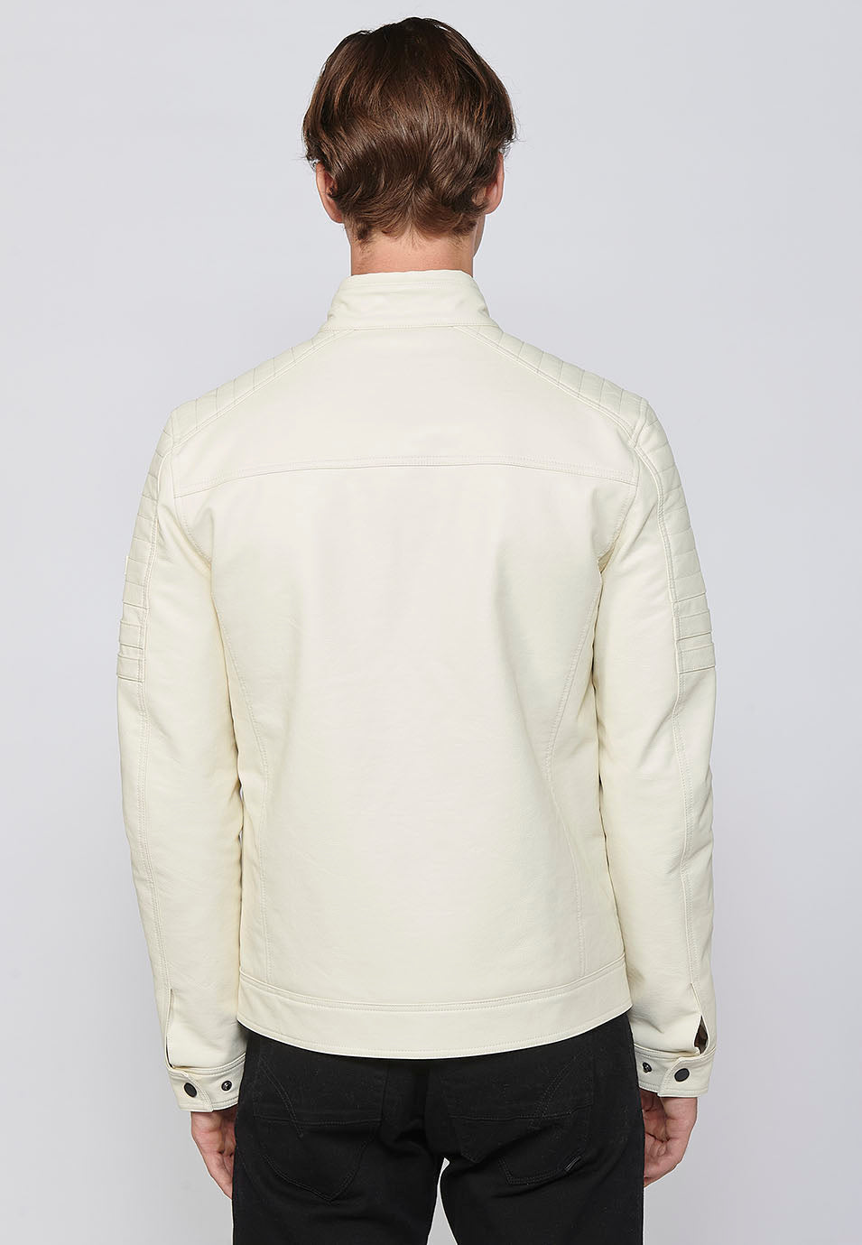 Chaqueta Biker Aspecto Efecto Piel Cuello Alto Hombre – Koroshi 2411JA09