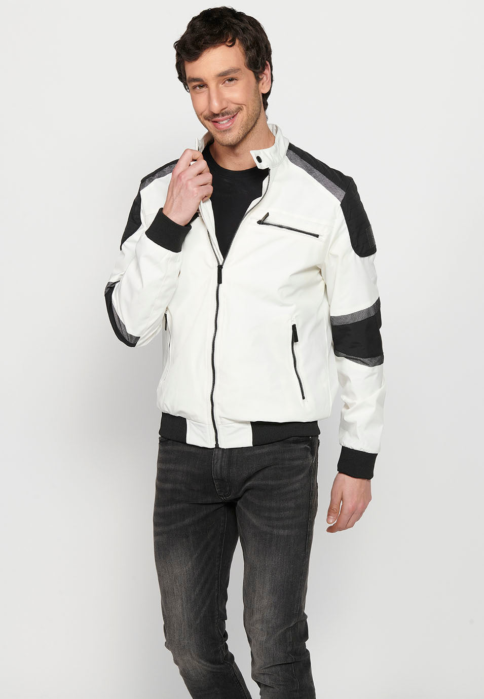Cazadora Técnica Bomber Estilo Racing Hombre – Koroshi Blanca