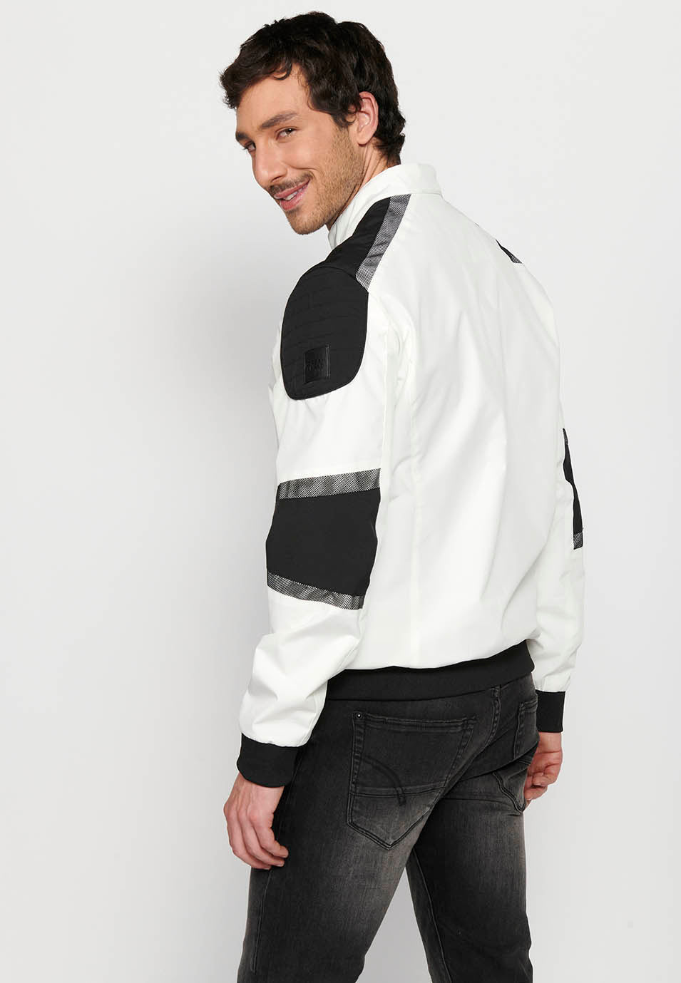 Cazadora Técnica Bomber Estilo Racing Hombre – Koroshi Blanca