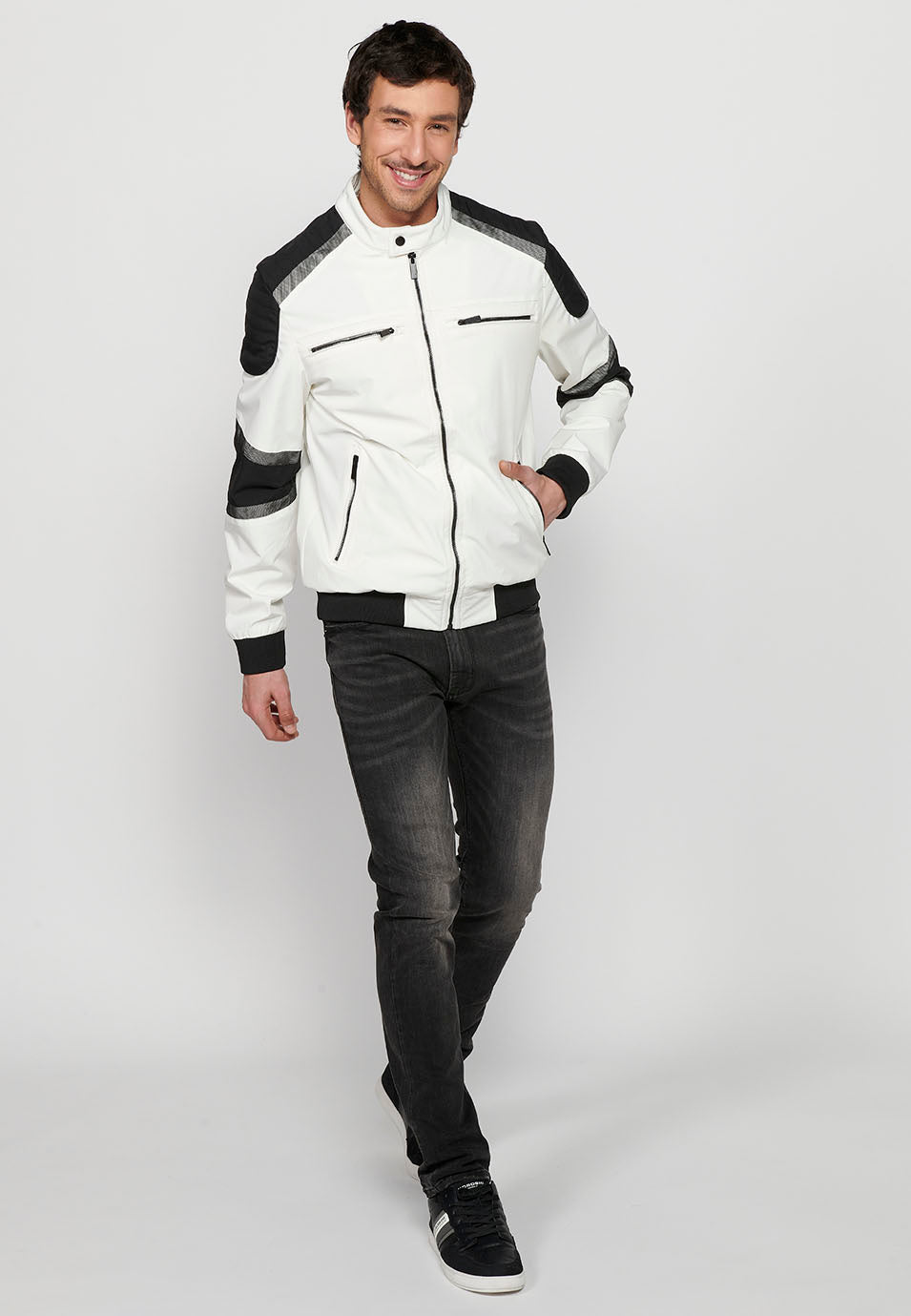 Cazadora Técnica Bomber Estilo Racing Hombre – Koroshi Blanca