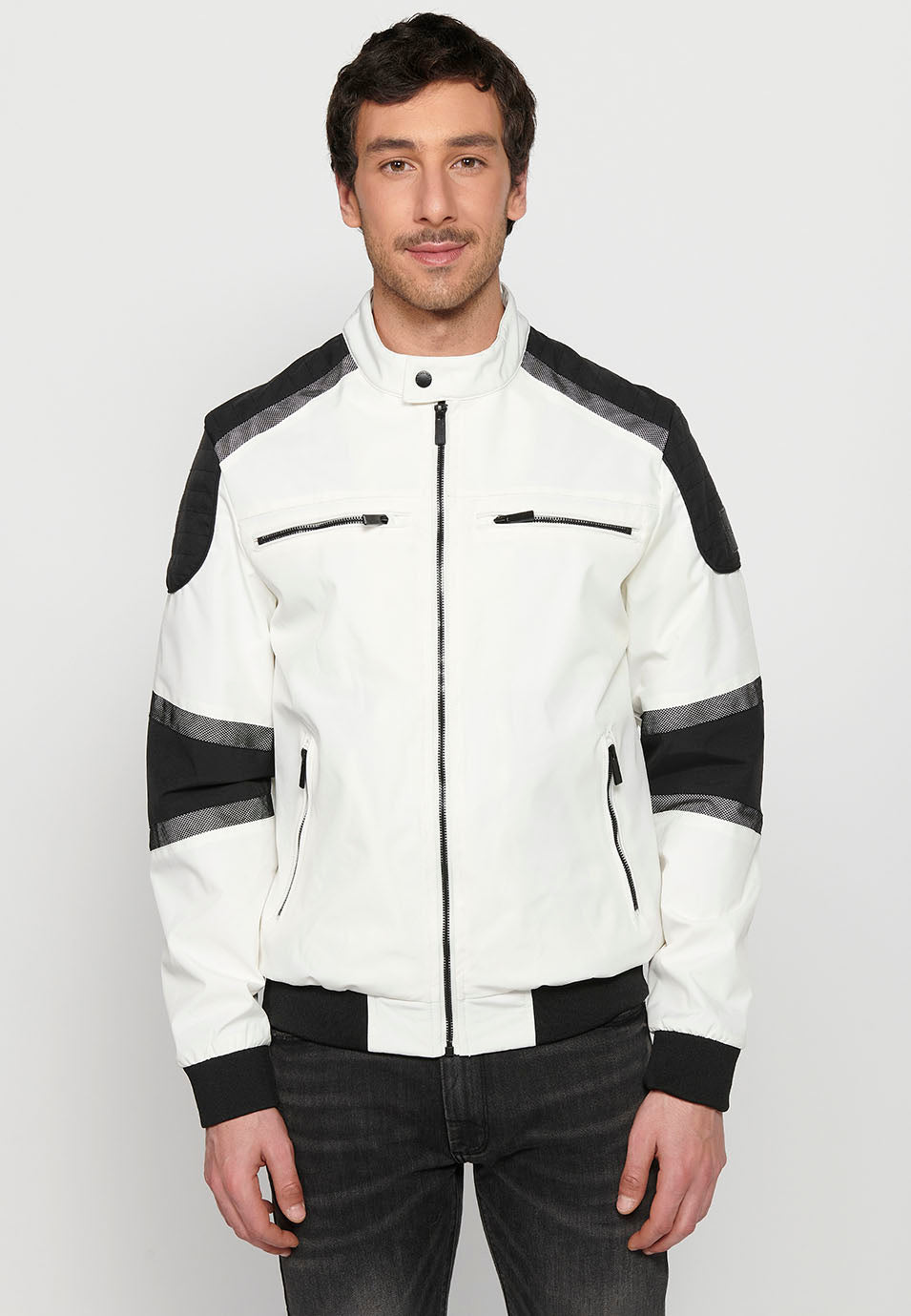Cazadora Técnica Bomber Estilo Racing Hombre – Koroshi Blanca