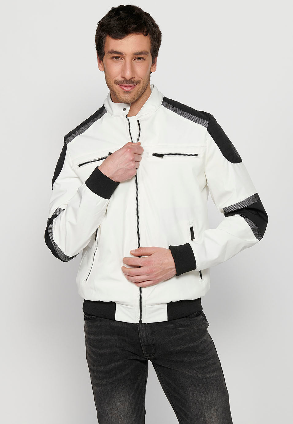 Cazadora Técnica Bomber Estilo Racing Hombre – Koroshi Blanca