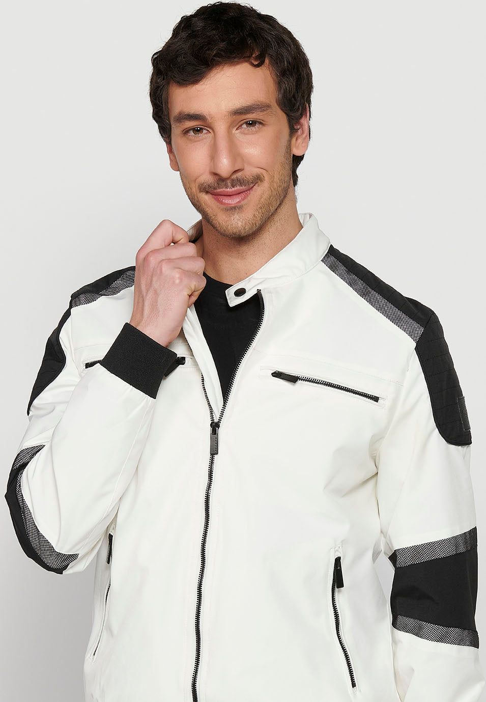 Cazadora Técnica Bomber Estilo Racing Hombre – Koroshi Blanca