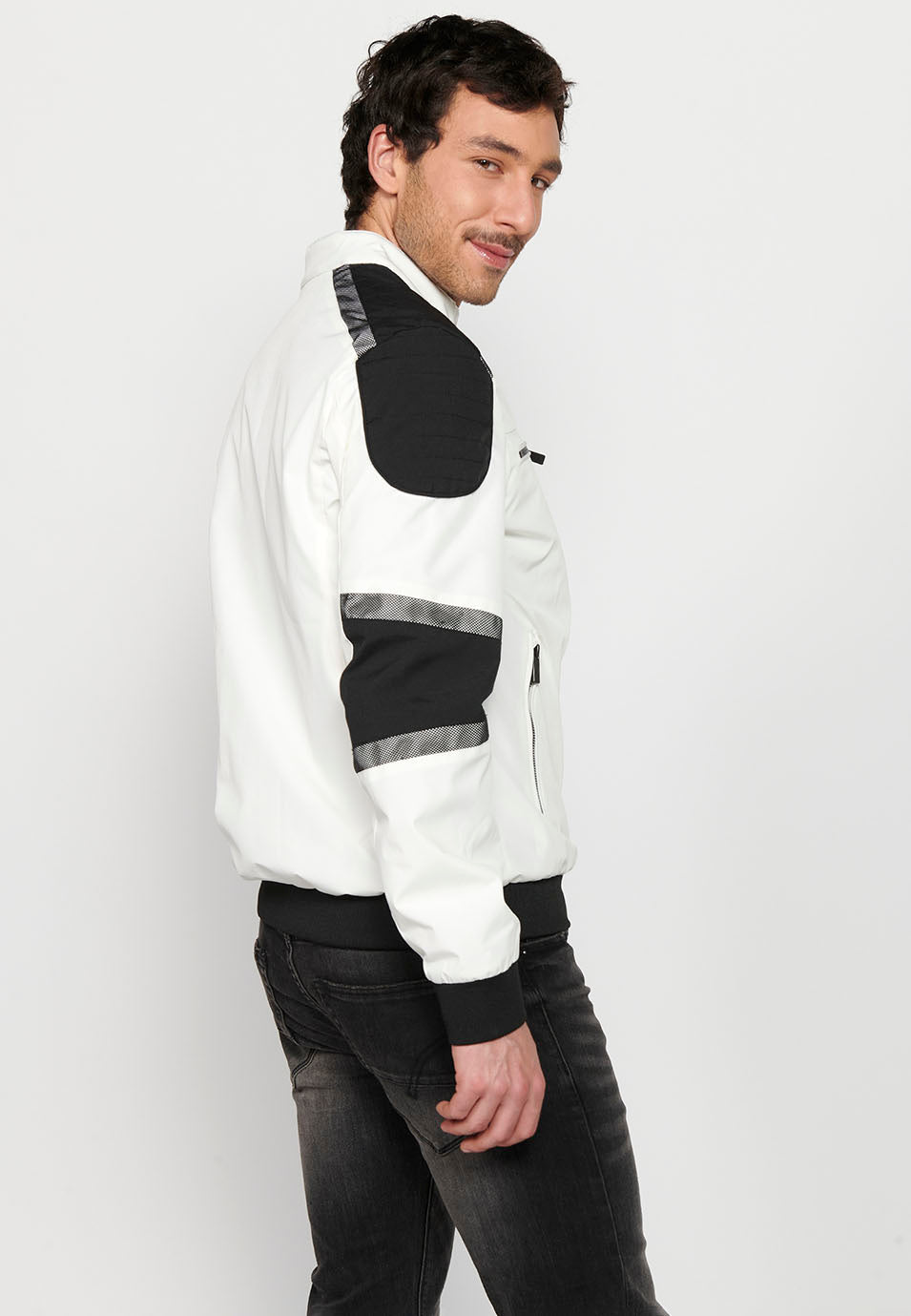 Cazadora Técnica Bomber Estilo Racing Hombre – Koroshi Blanca
