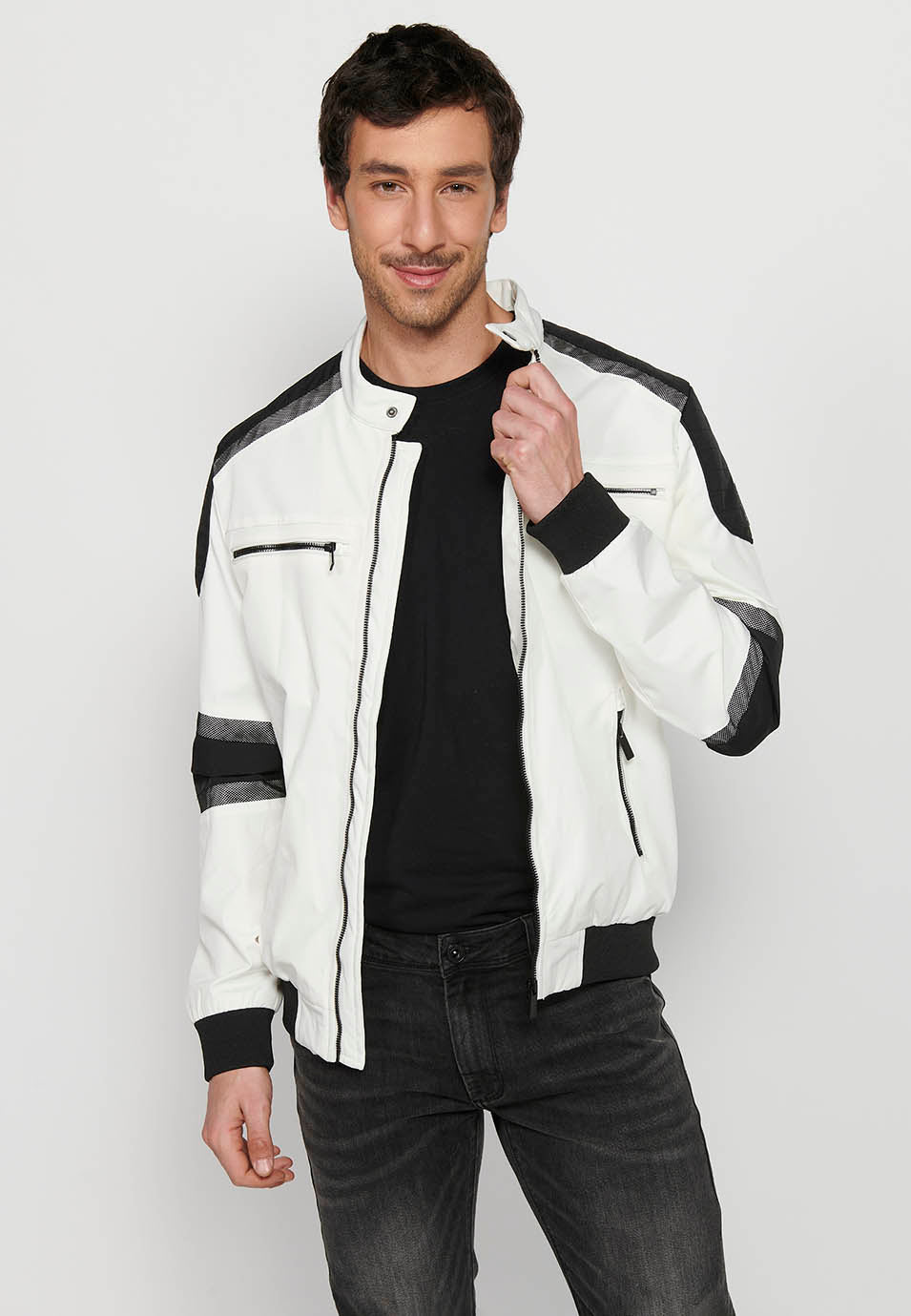 Cazadora Técnica Bomber Estilo Racing Hombre – Koroshi Blanca