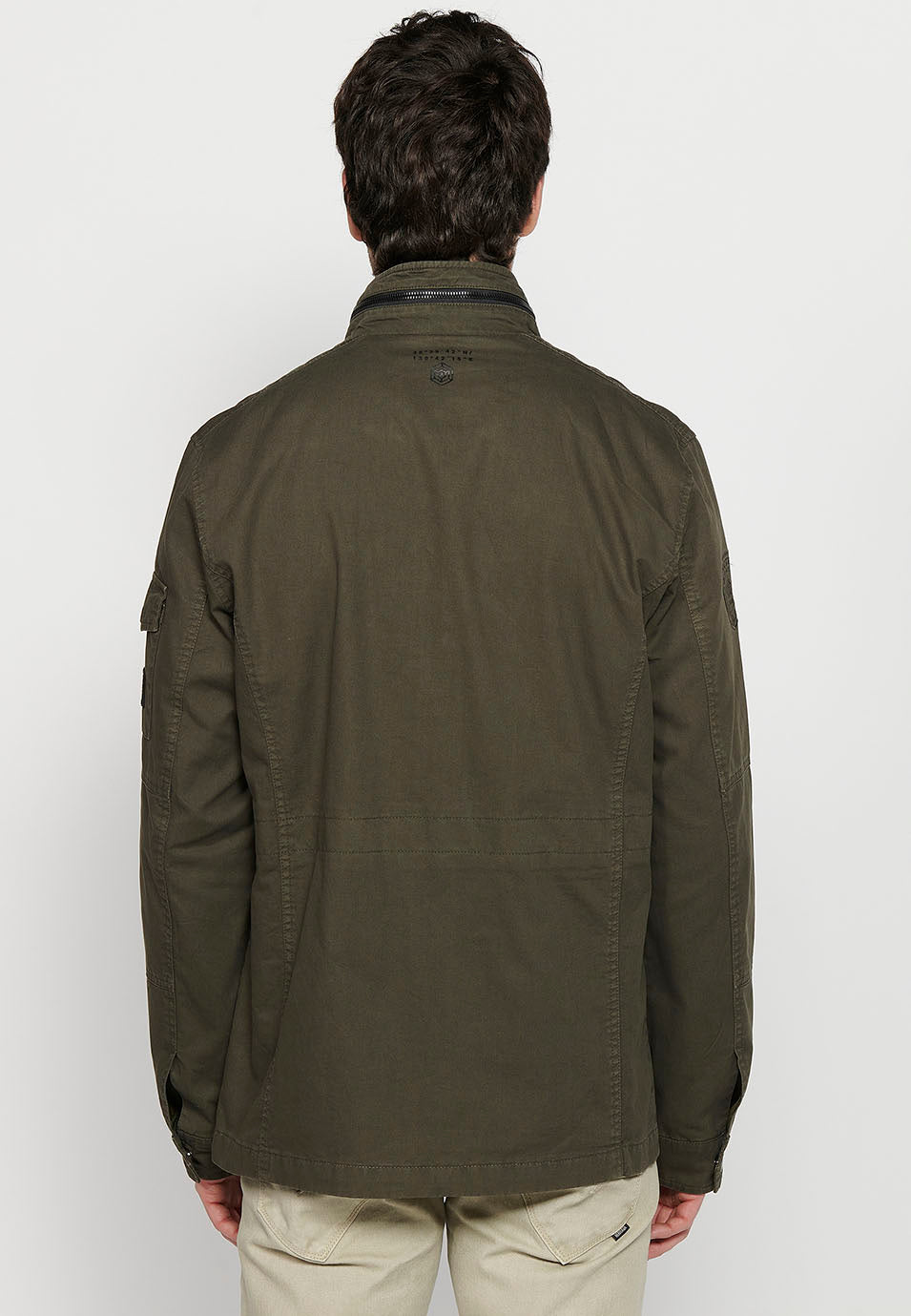 Chaqueta militar cuello alto con cremallera y botones Hombre – Koroshi 2411JA20