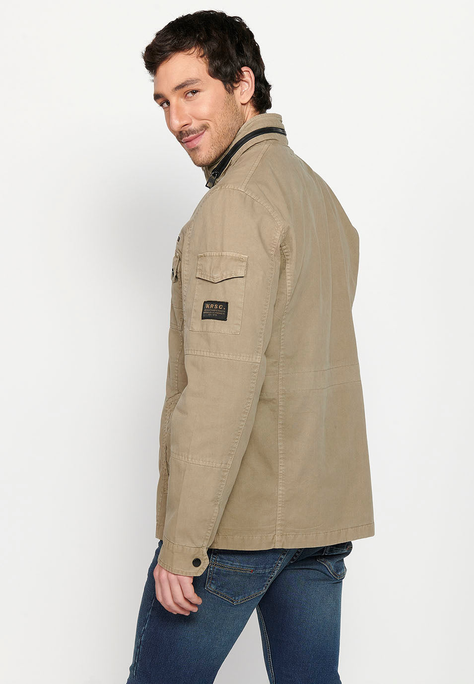 Chaqueta militar cuello alto con cremallera y botones Hombre – Koroshi 2411JA20