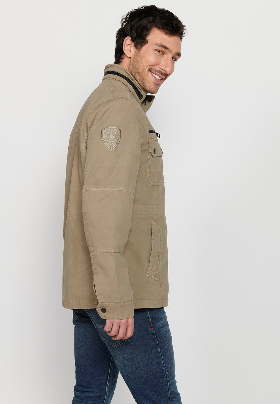 Chaqueta militar cuello alto con cremallera y botones Hombre – Koroshi 2411JA20
