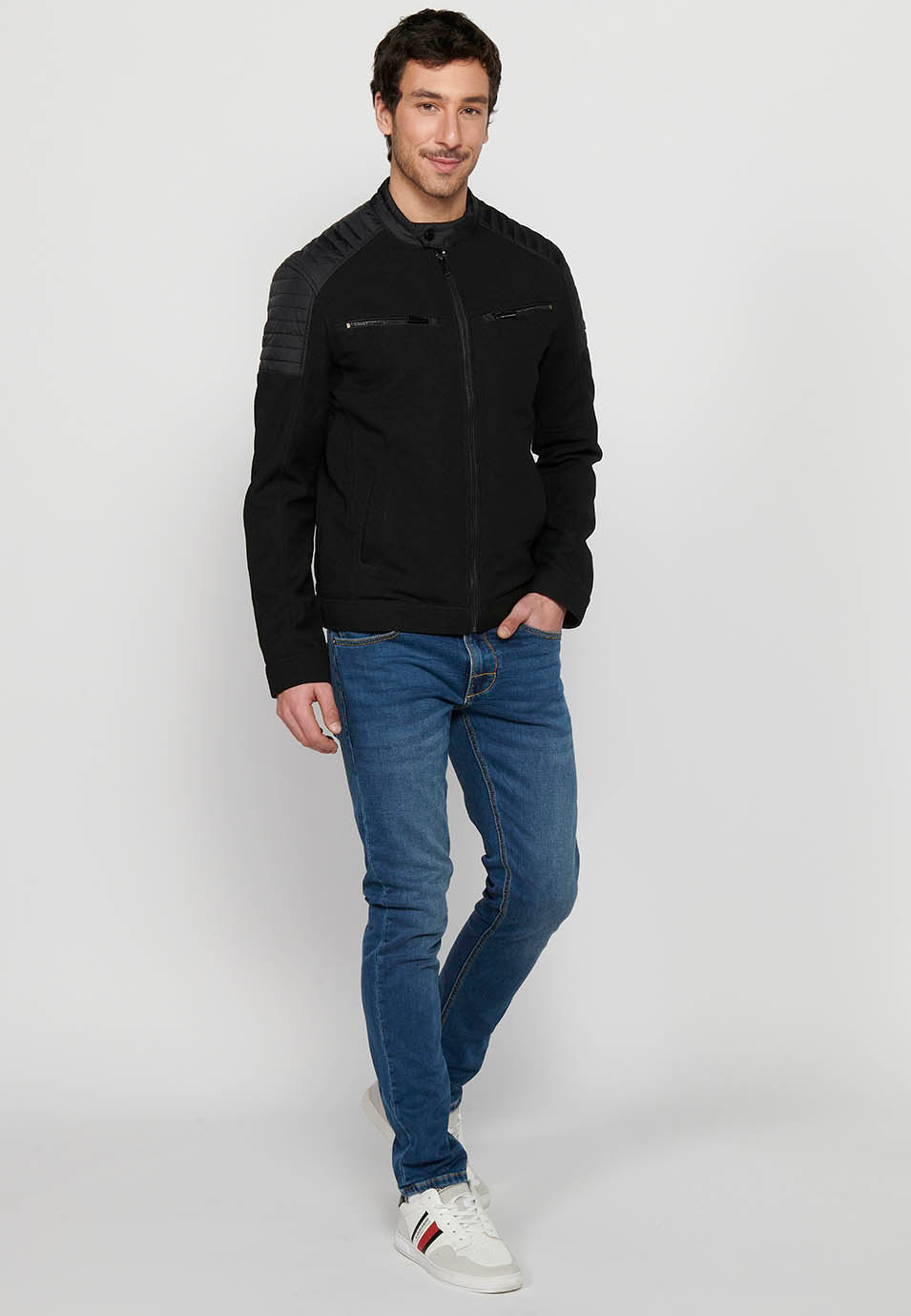 Cazadora biker cuello alto con cremallera Hombre Negra – Koroshi