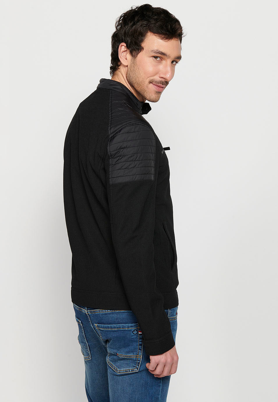 Cazadora biker cuello alto con cremallera Hombre Negra – Koroshi