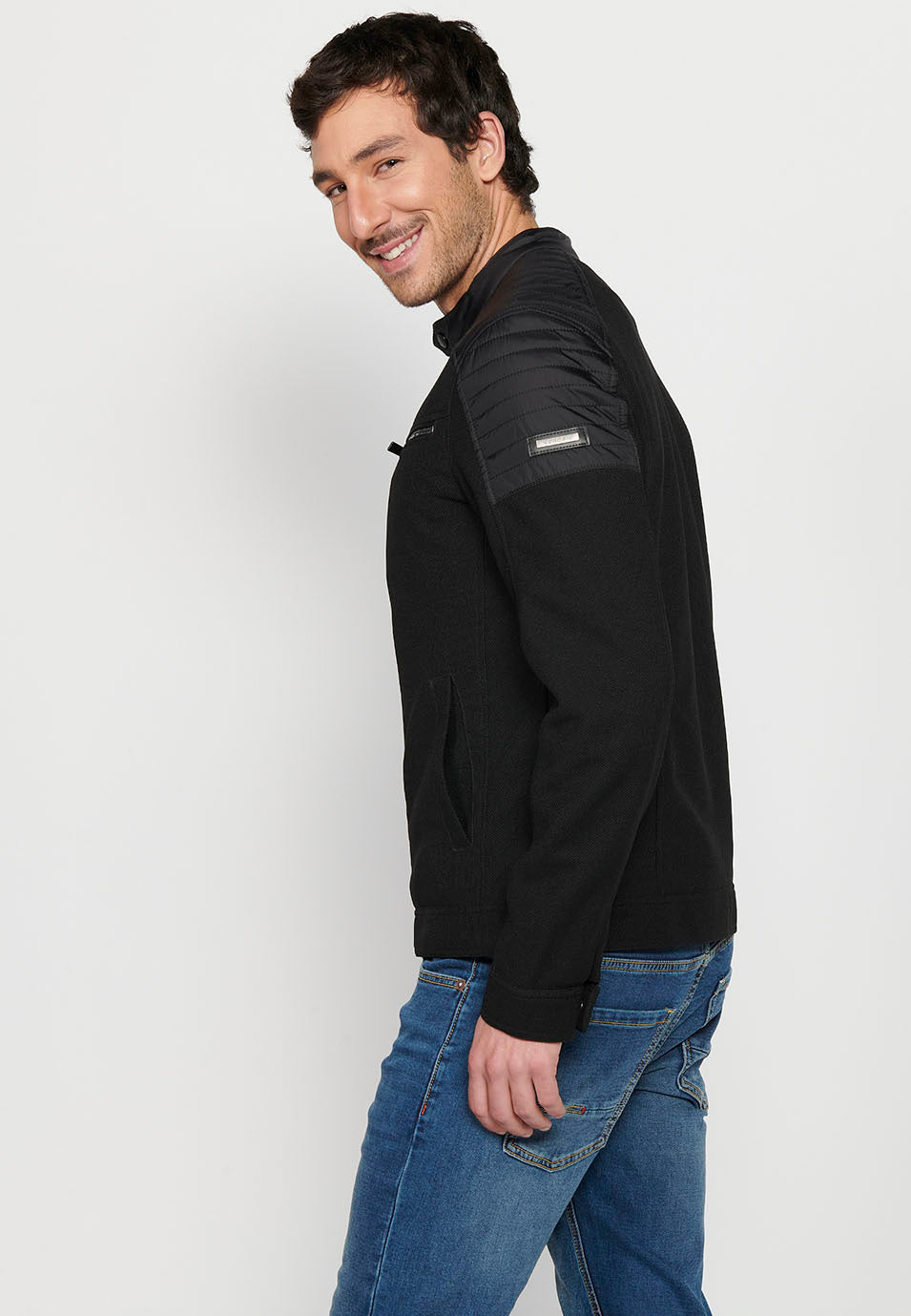Cazadora biker cuello alto con cremallera Hombre Negra – Koroshi