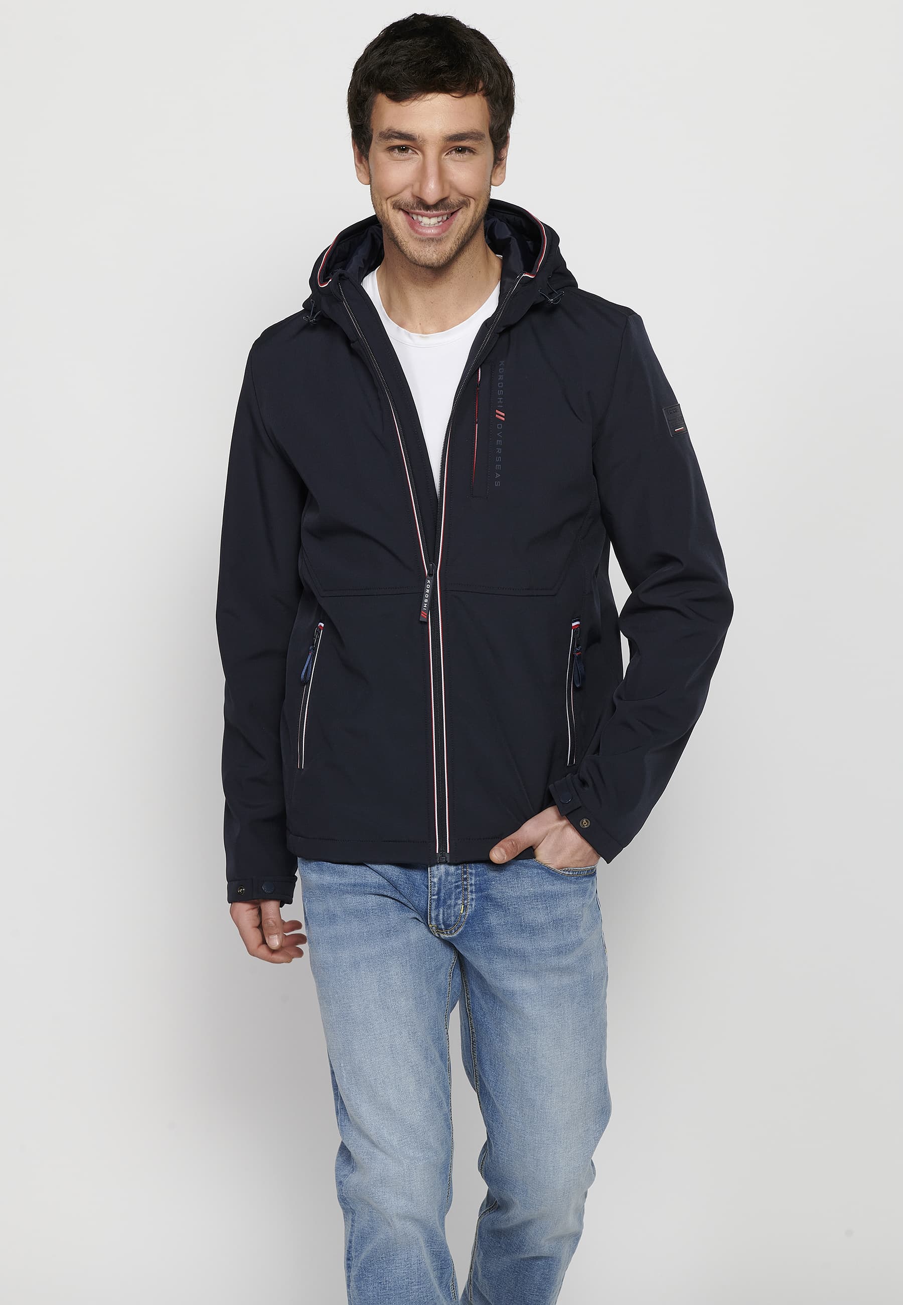 Chaqueta técnica con capucha y cremallera Hombre Azul Marino – Koroshi