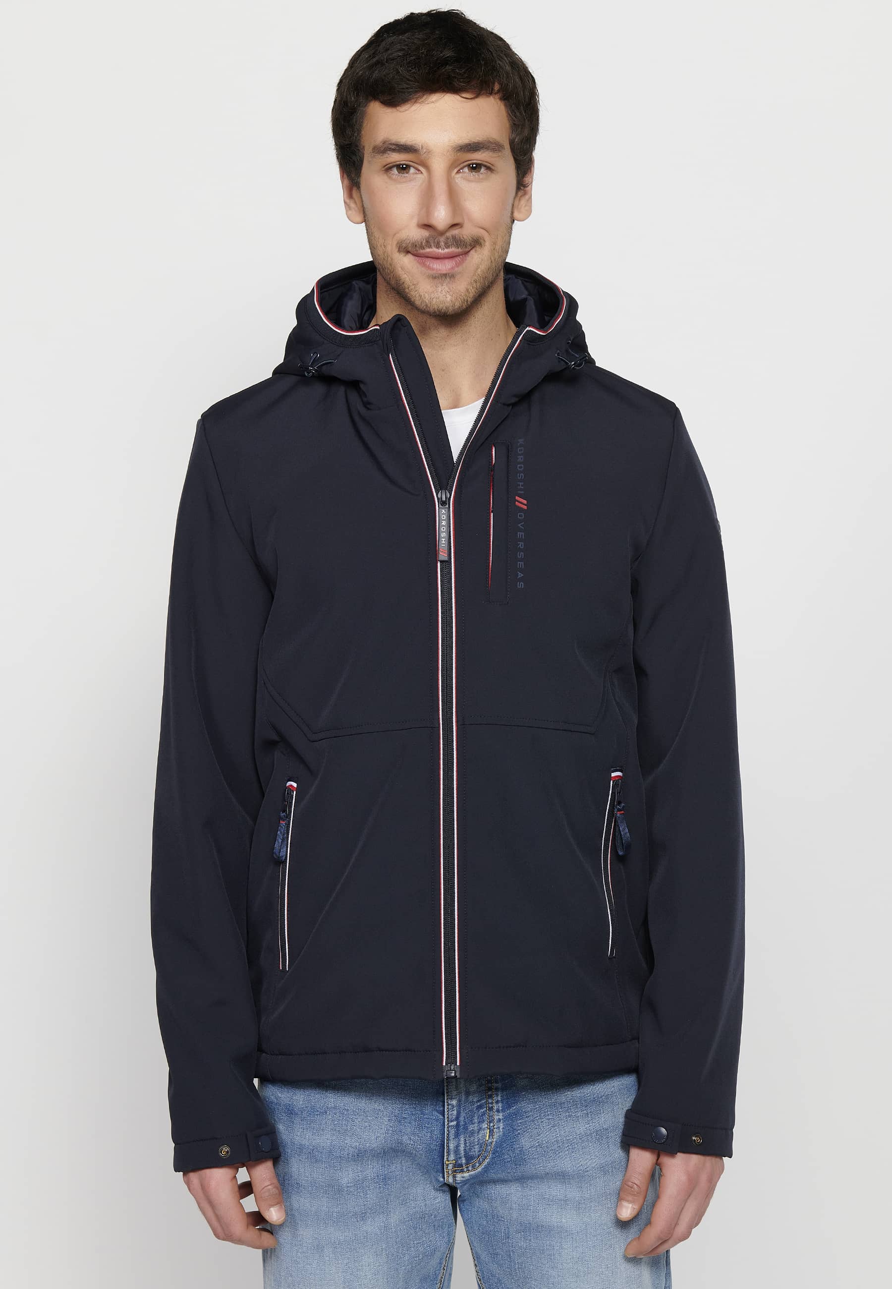 Chaqueta técnica con capucha y cremallera Hombre Azul Marino – Koroshi