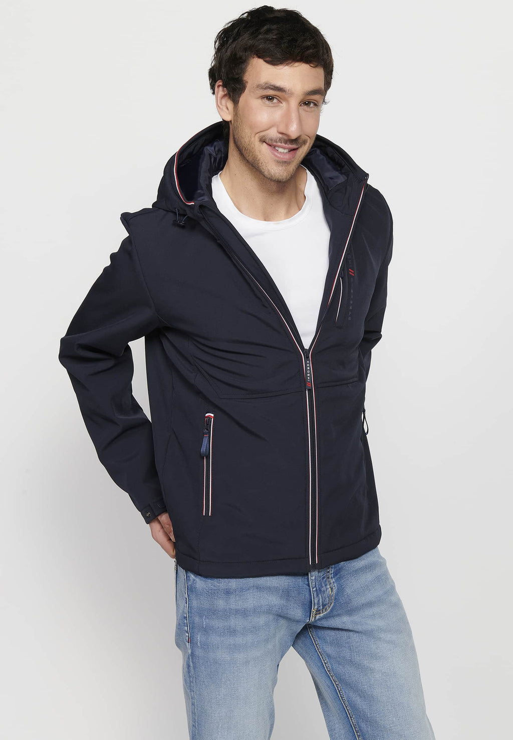 Chaqueta técnica con capucha y cremallera Hombre Azul Marino – Koroshi