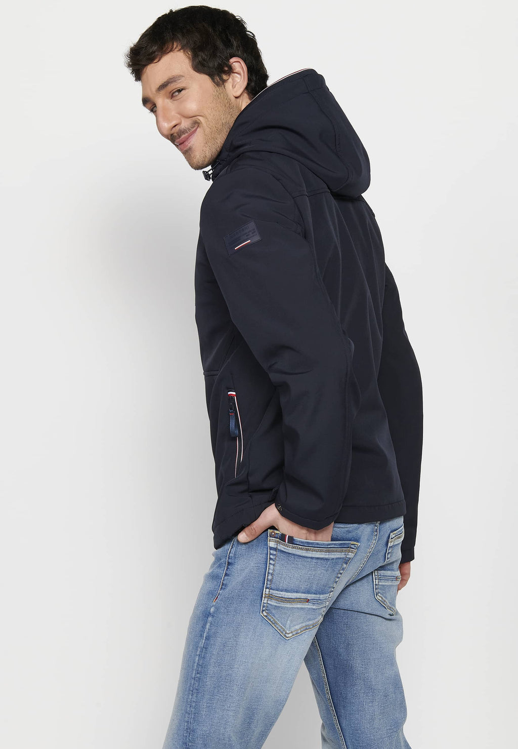 Chaqueta técnica con capucha y cremallera Hombre Azul Marino – Koroshi