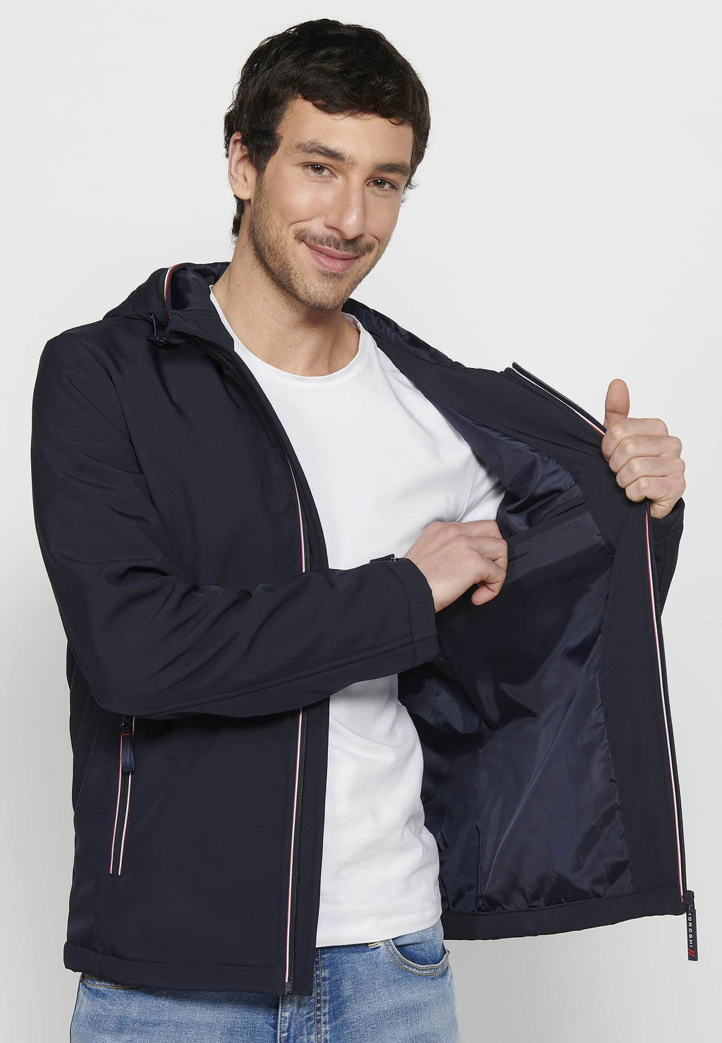 Chaqueta técnica con capucha y cremallera Hombre Azul Marino – Koroshi