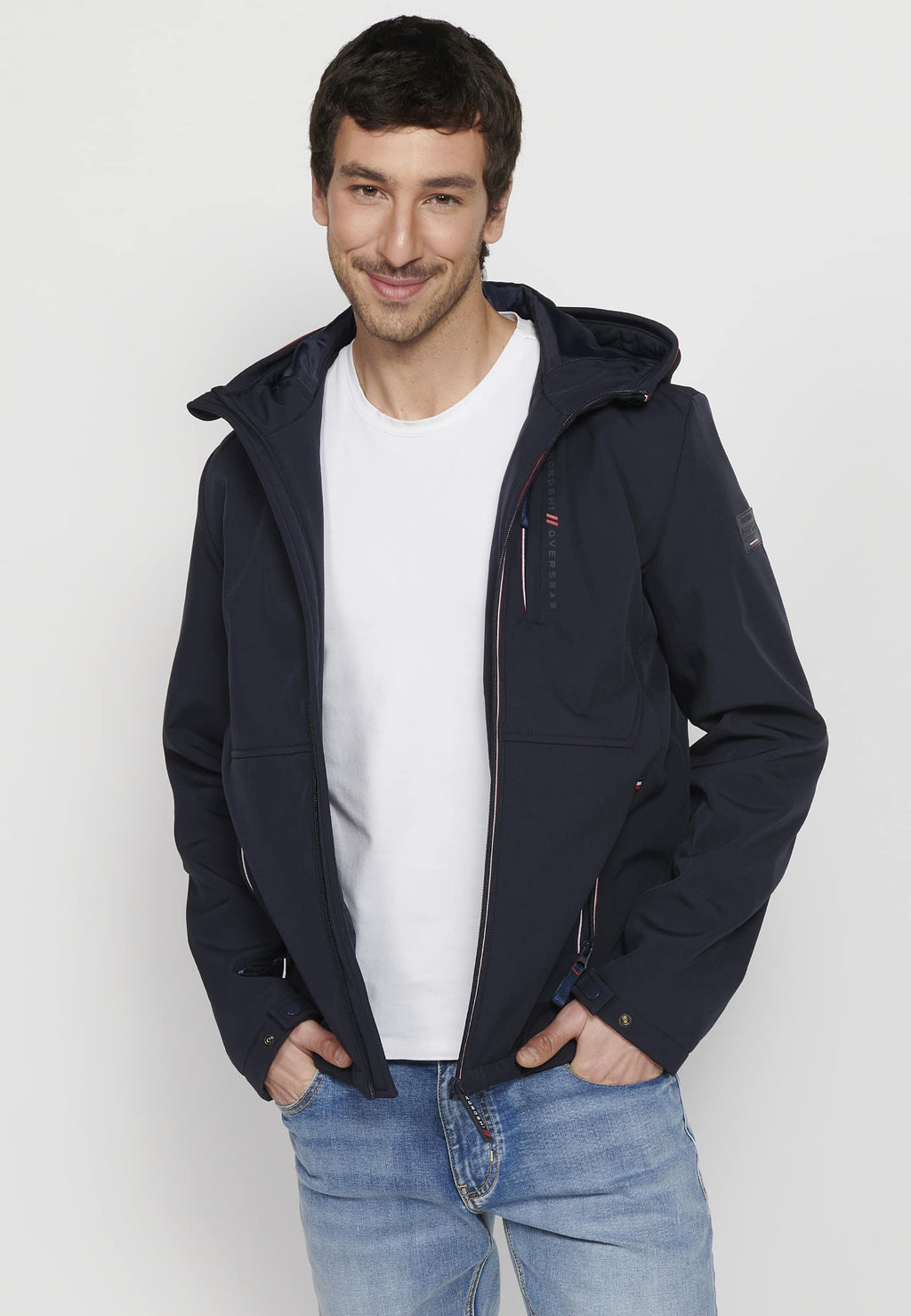 Chaqueta técnica con capucha y cremallera Hombre Azul Marino – Koroshi