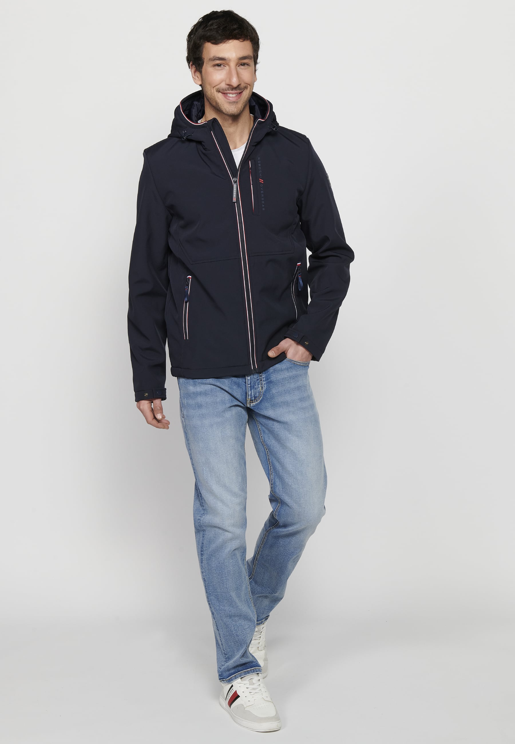 Chaqueta técnica con capucha y cremallera Hombre Azul Marino – Koroshi