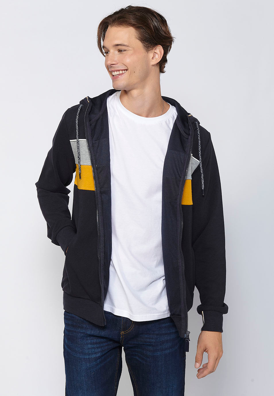 Chaqueta sudadera con capucha y cremallera Hombre Azul Marino – Koroshi