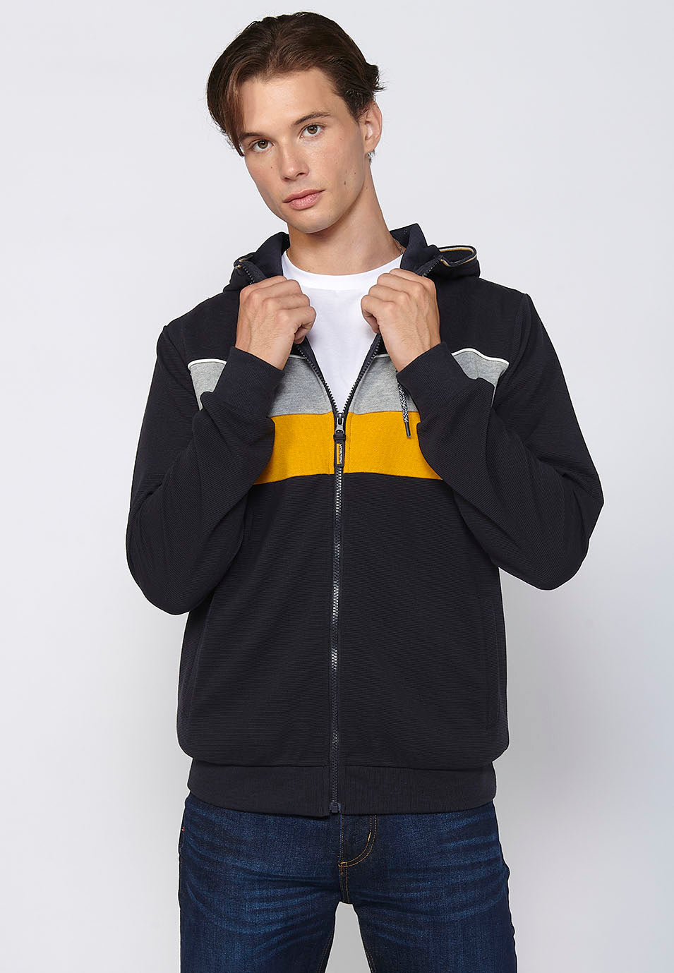 Chaqueta sudadera con capucha y cremallera Hombre Azul Marino – Koroshi