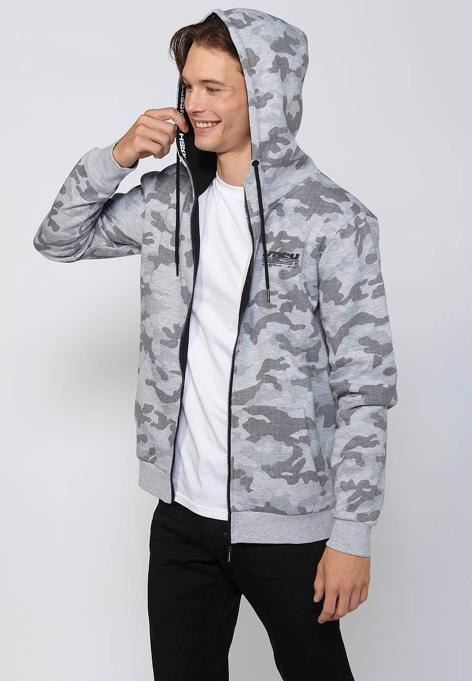Chaqueta sudadera camuflaje con capucha y cremallera Hombre Gris – Koroshi