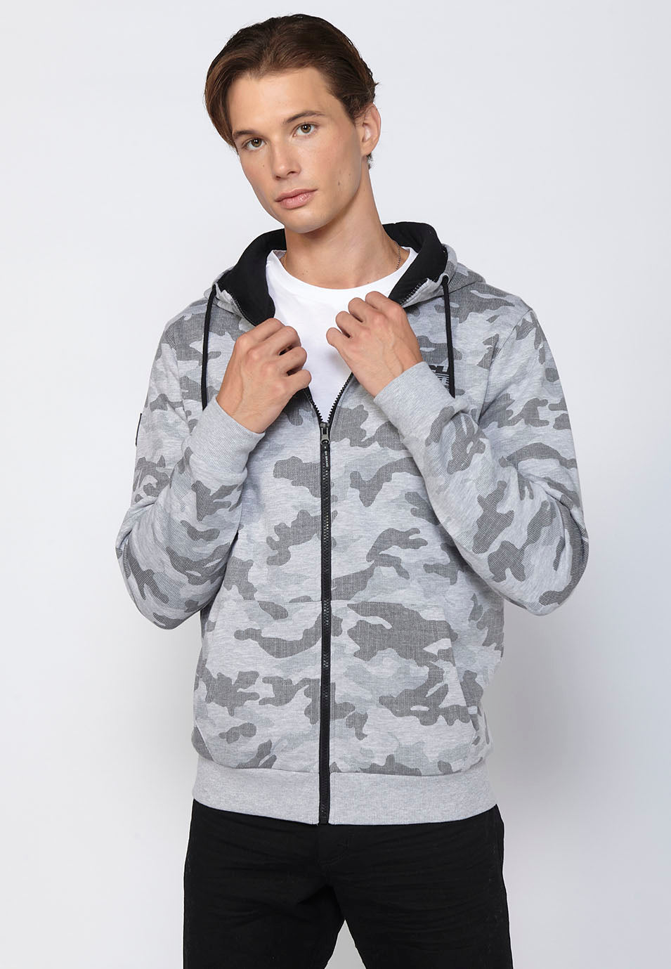 Chaqueta sudadera camuflaje con capucha y cremallera Hombre Gris – Koroshi