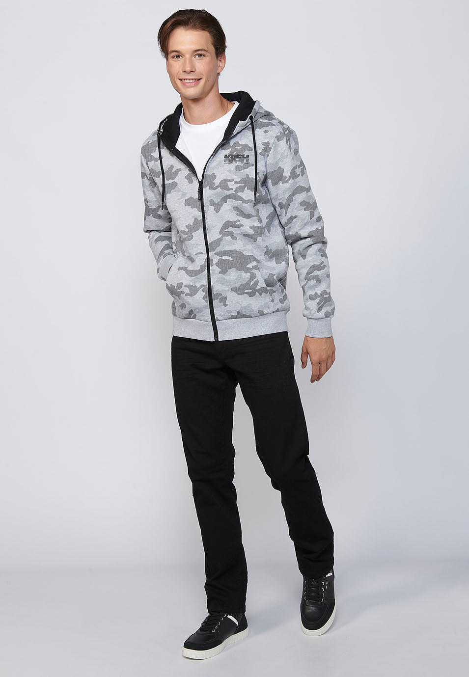 Chaqueta sudadera camuflaje con capucha y cremallera Hombre Gris – Koroshi