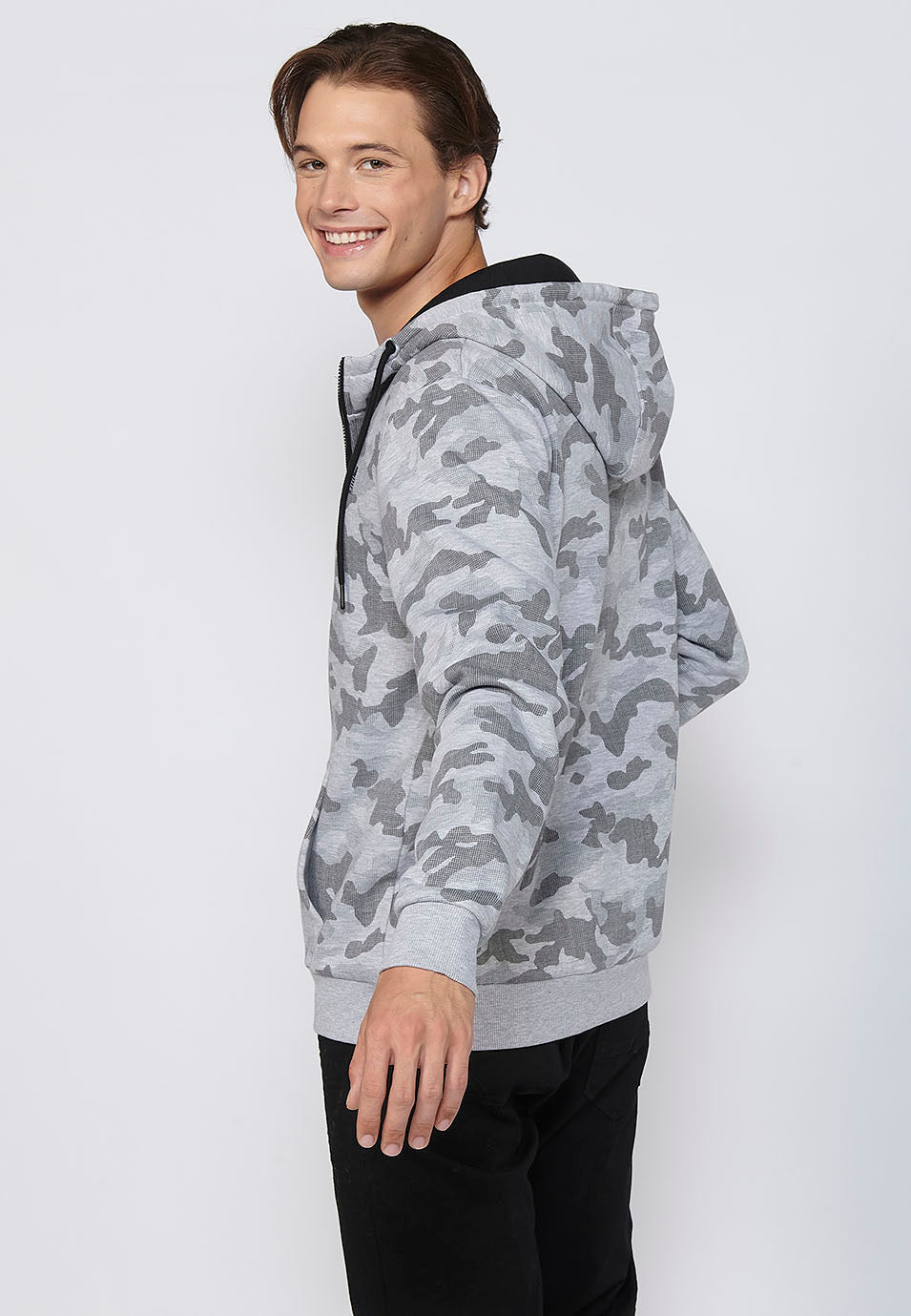 Chaqueta sudadera camuflaje con capucha y cremallera Hombre Gris – Koroshi