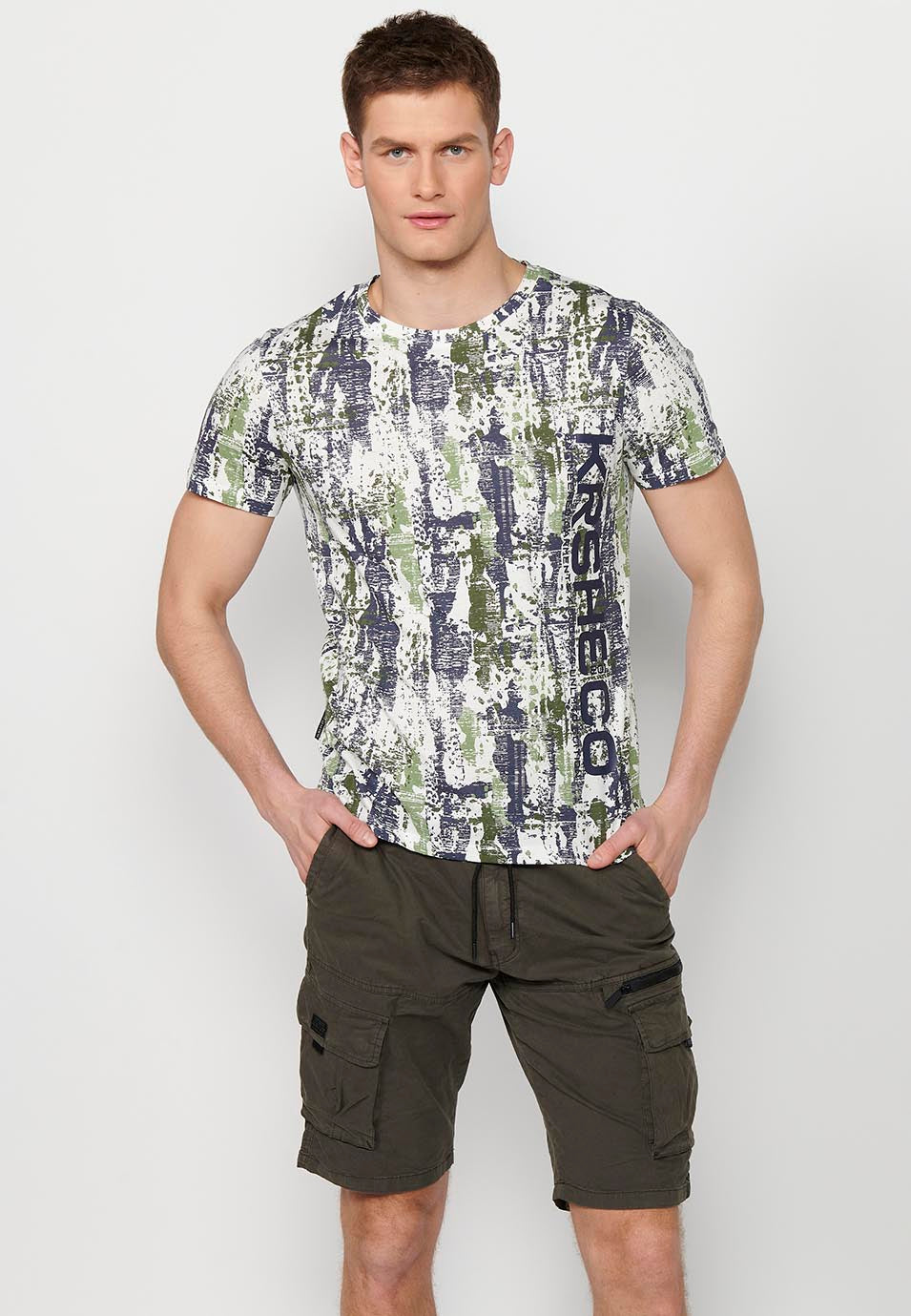 Camiseta Hombre Manga Corta Cuello Redondo Estampada Multicolor – Koroshi