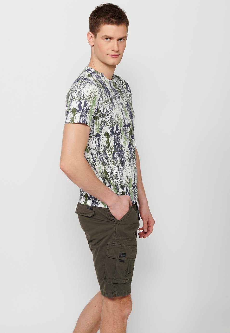 Camiseta Hombre Manga Corta Cuello Redondo Estampada Multicolor – Koroshi