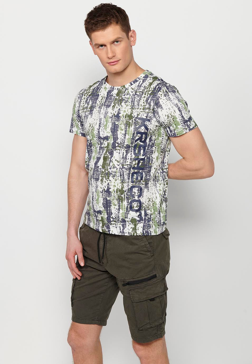 Camiseta Hombre Manga Corta Cuello Redondo Estampada Multicolor – Koroshi
