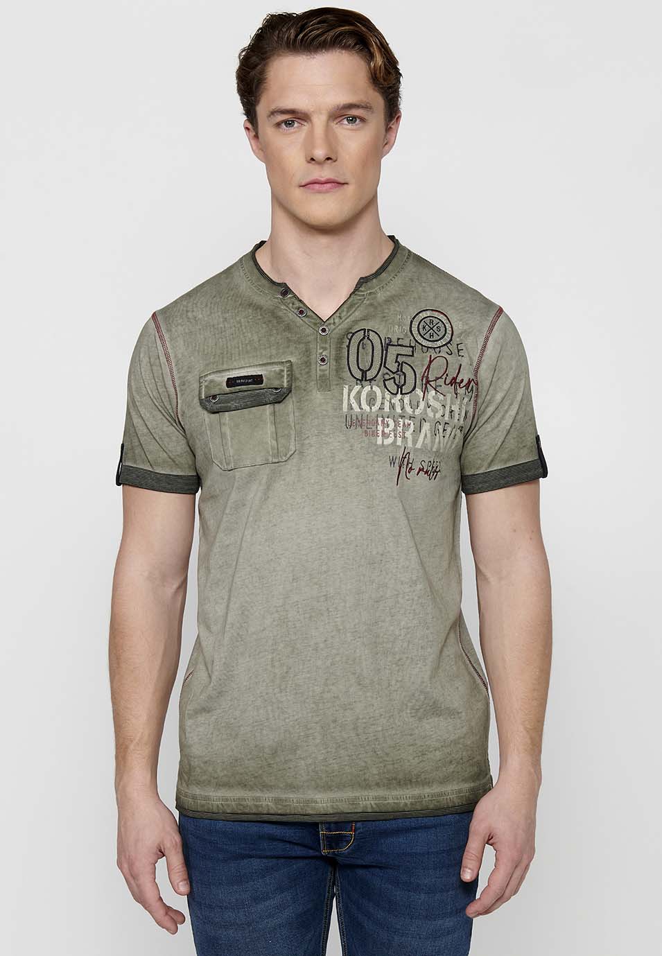 Camiseta Hombre Manga Corta Cuello con Botón Estilo Biker – Koroshi 2411MC24
