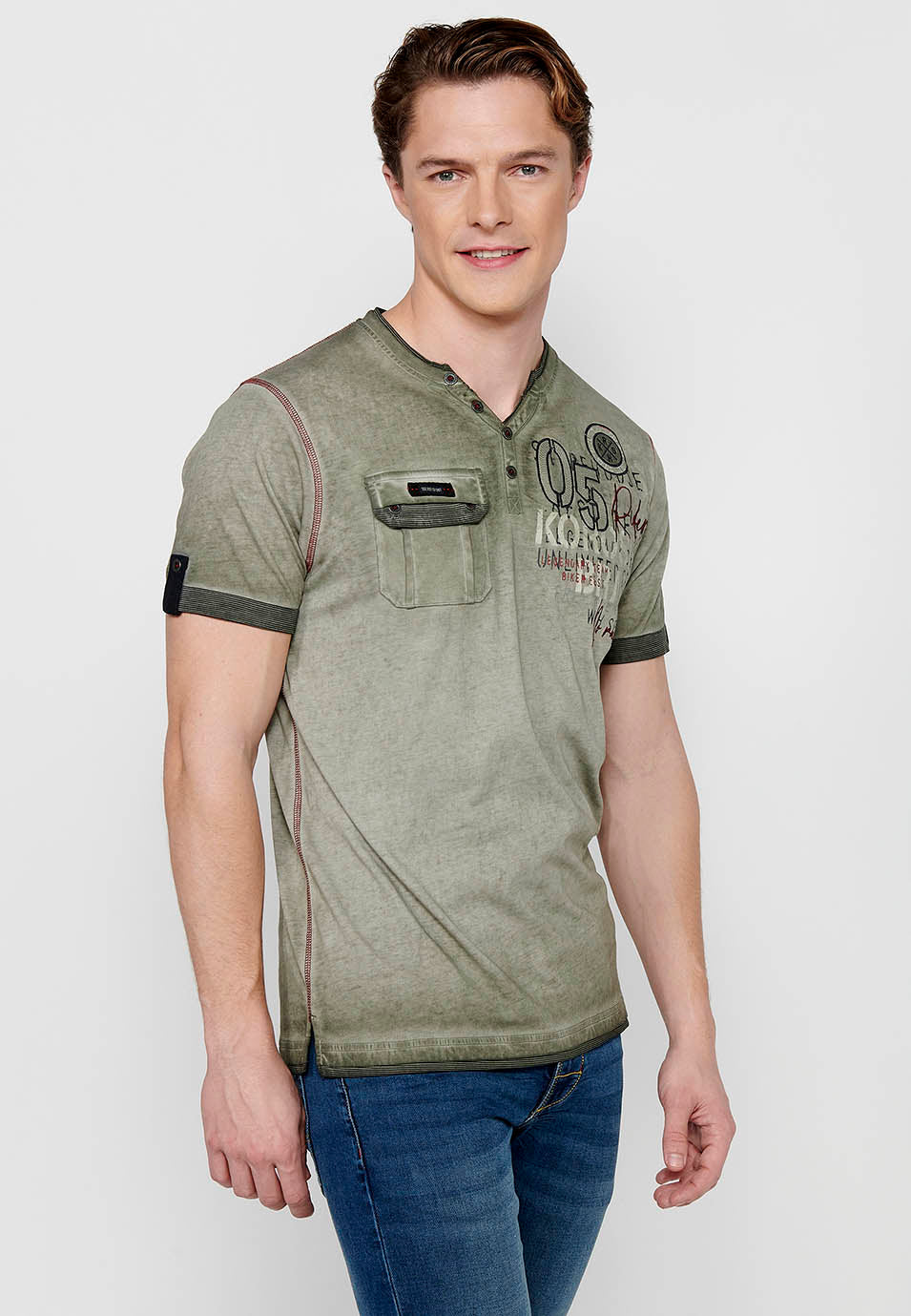 Camiseta Hombre Manga Corta Cuello con Botón Estilo Biker – Koroshi 2411MC24