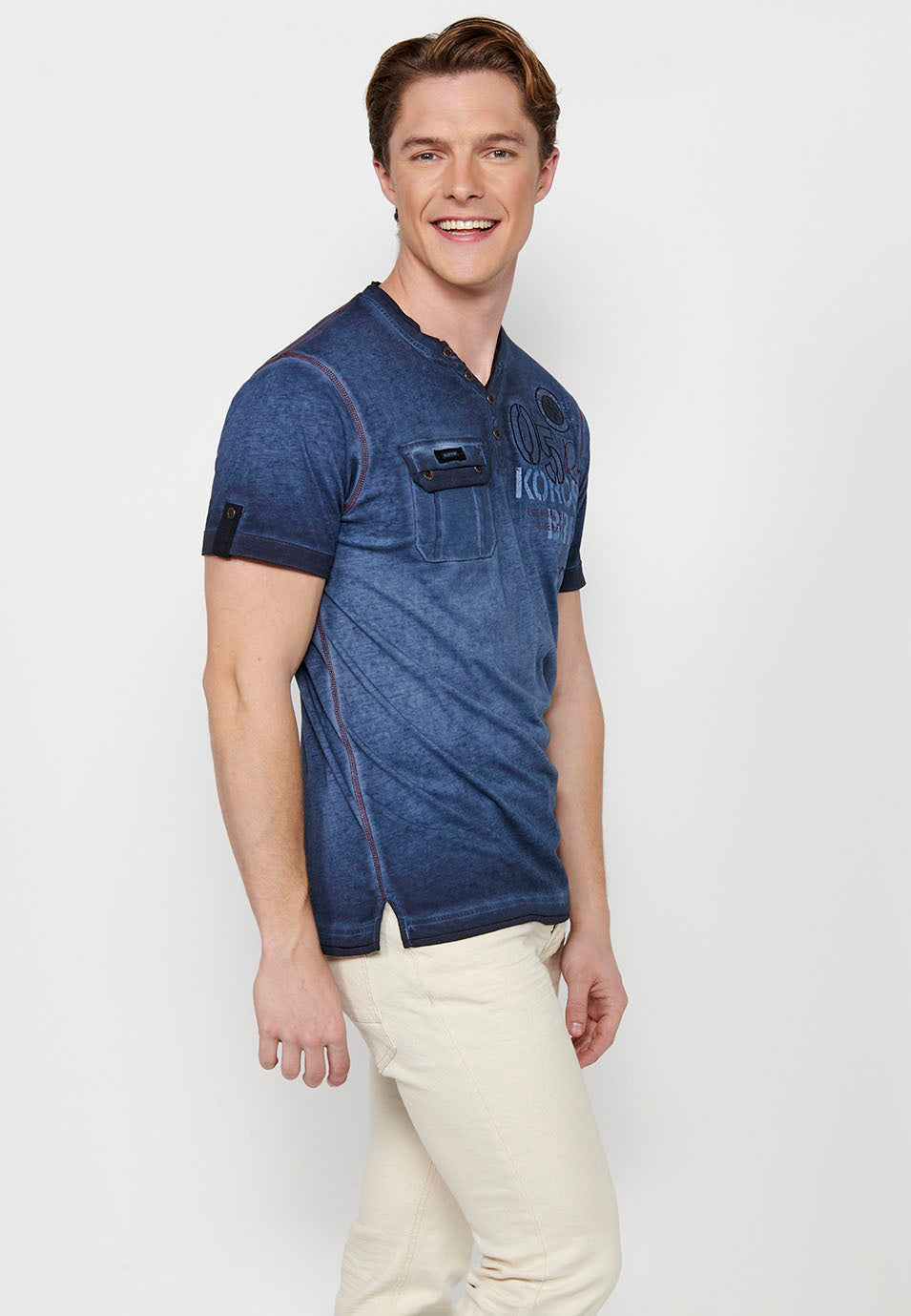Camiseta Hombre Manga Corta Cuello con Botón Estilo Biker – Koroshi 2411MC24
