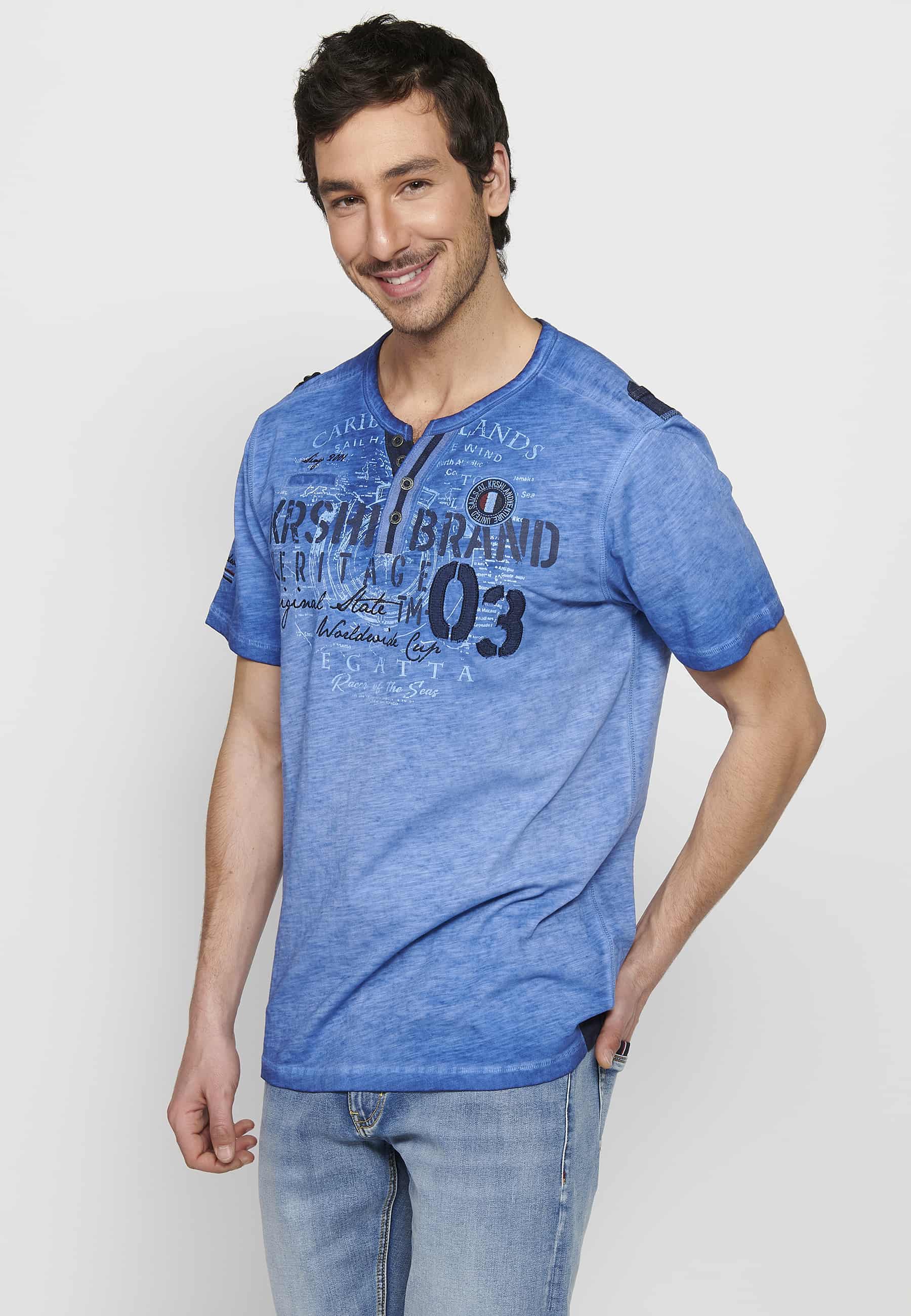 Camiseta Hombre Manga Corta Cuello Henley Estampada – Koroshi 2411MC25