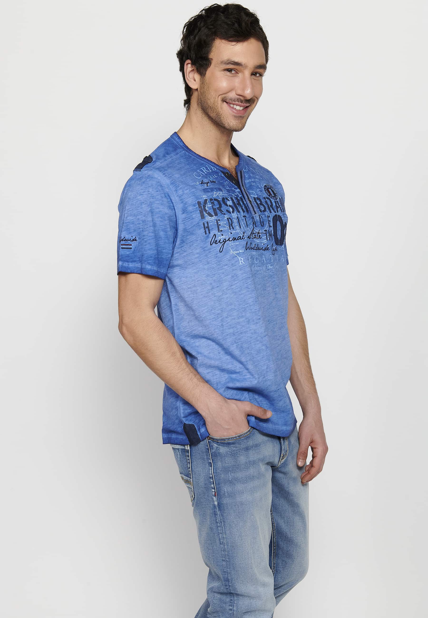 Camiseta Hombre Manga Corta Cuello Henley Estampada – Koroshi 2411MC25