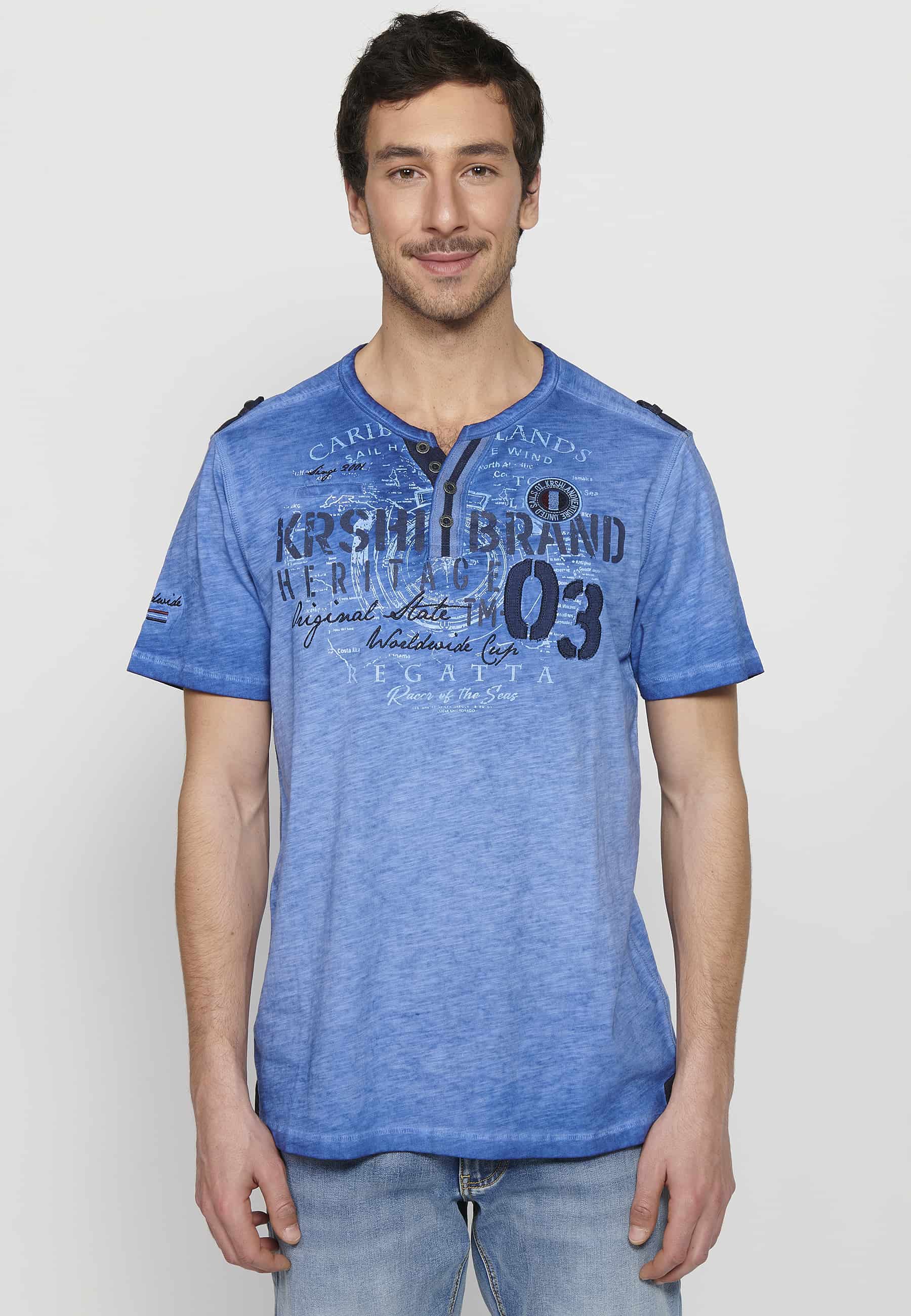 Camiseta Hombre Manga Corta Cuello Henley Estampada – Koroshi 2411MC25
