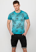 Camiseta Hombre Manga Corta Cuello Redondo Estampado Floral Menta – Koroshi
