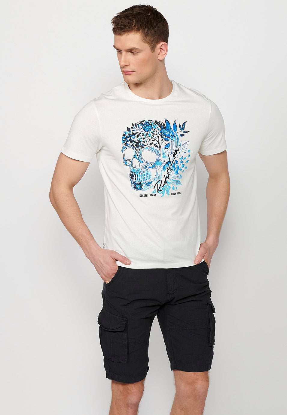 Camiseta Hombre Manga Corta Cuello Redondo Estampado Calavera – Koroshi 2411MC42