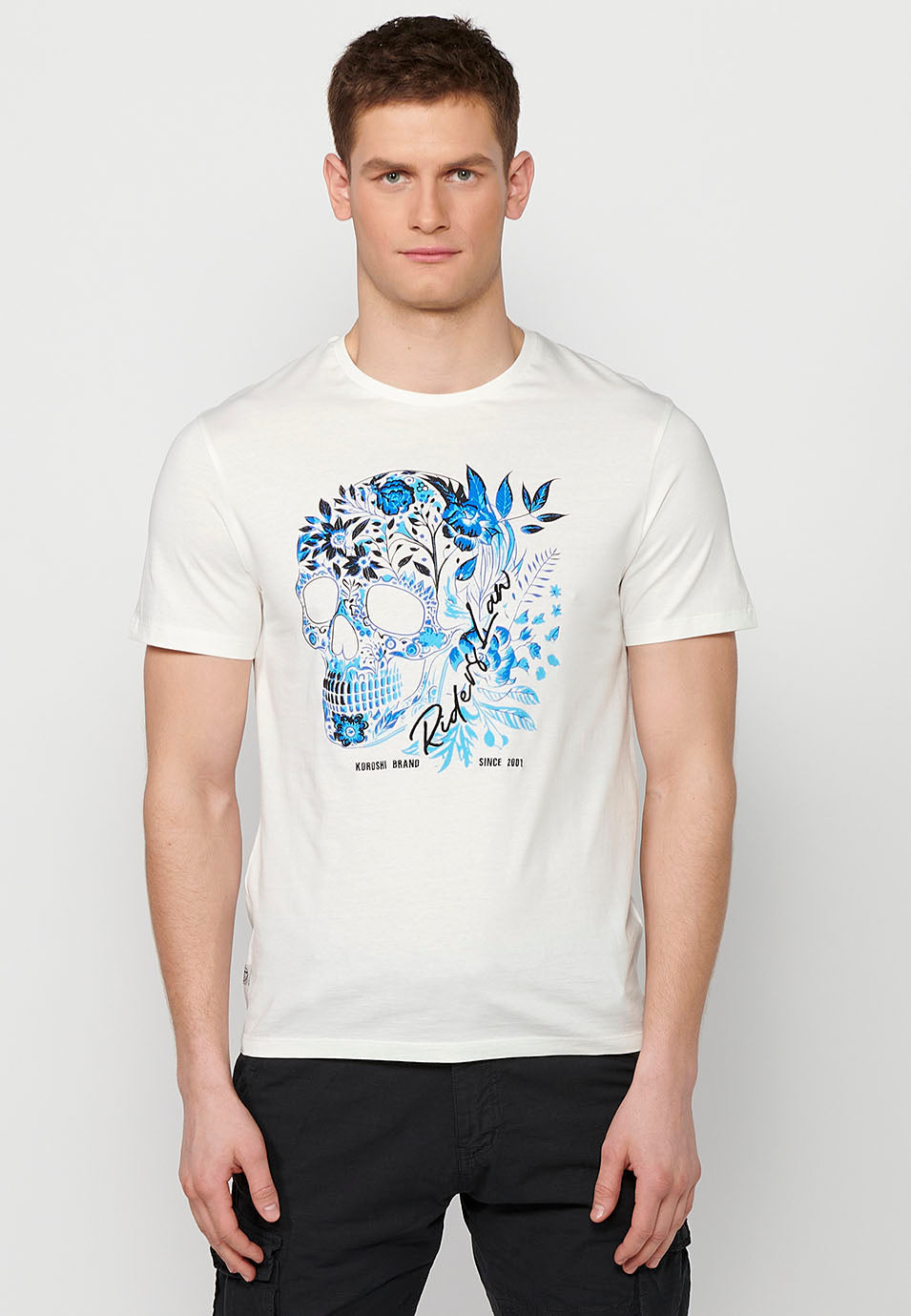 Camiseta Hombre Manga Corta Cuello Redondo Estampado Calavera – Koroshi 2411MC42
