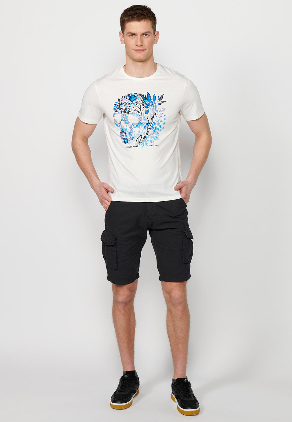 Camiseta Hombre Manga Corta Cuello Redondo Estampado Calavera – Koroshi 2411MC42