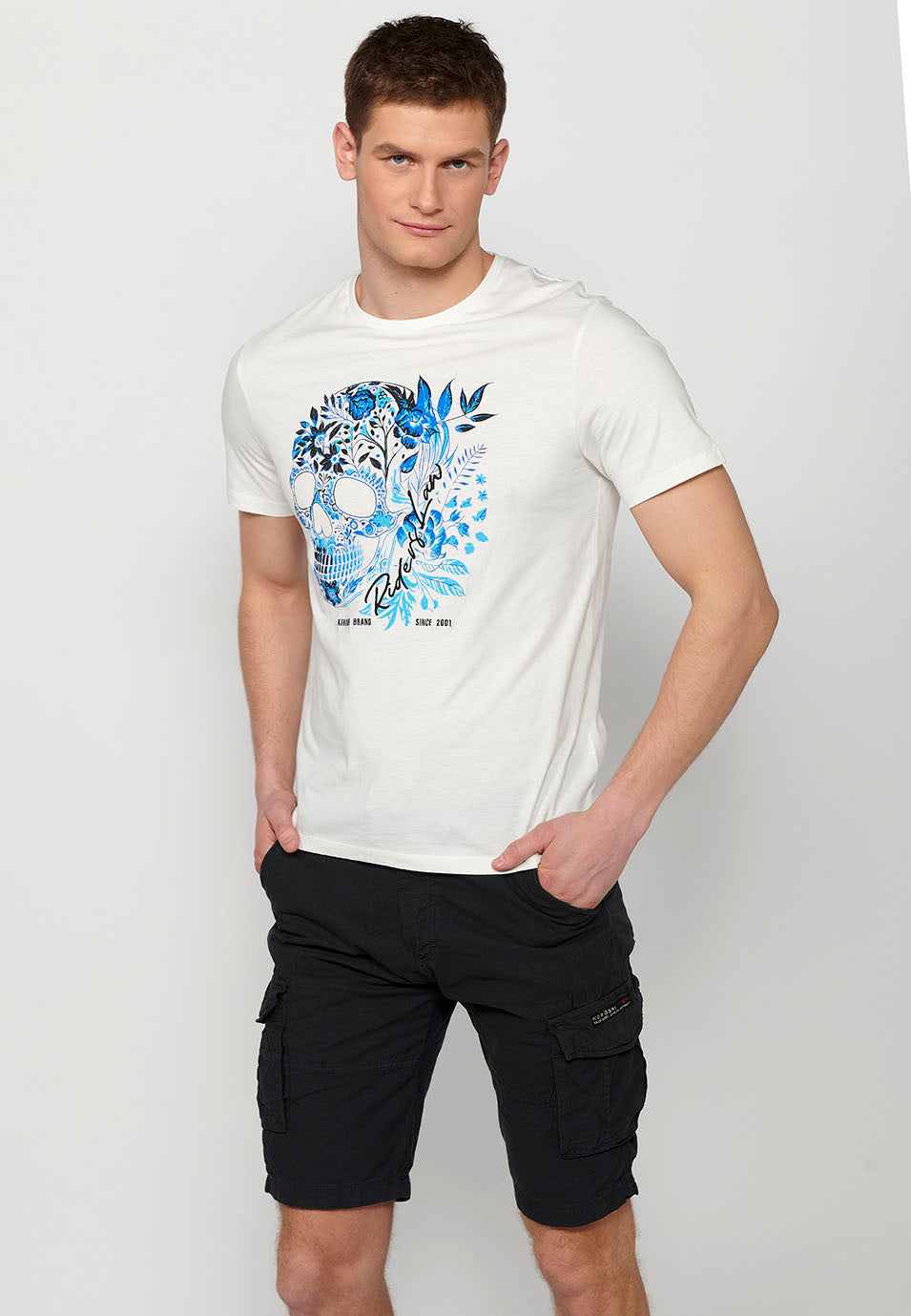 Camiseta Hombre Manga Corta Cuello Redondo Estampado Calavera – Koroshi 2411MC42