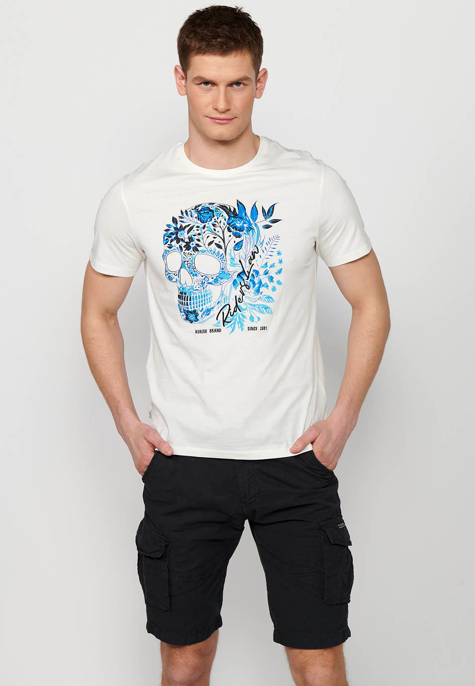 Camiseta Hombre Manga Corta Cuello Redondo Estampado Calavera – Koroshi 2411MC42