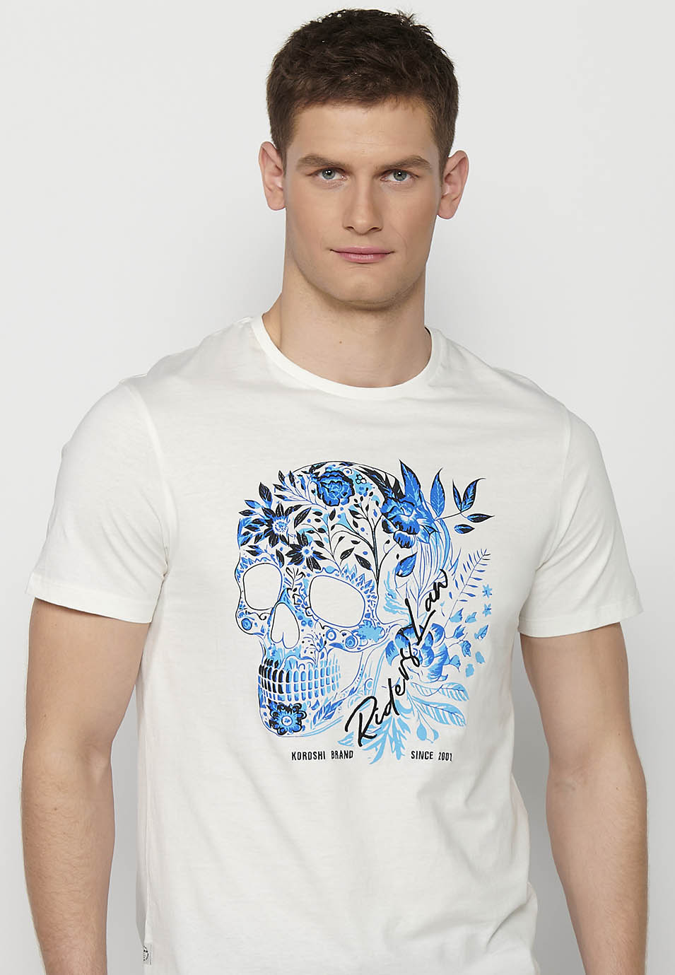 Camiseta Hombre Manga Corta Cuello Redondo Estampado Calavera – Koroshi 2411MC42