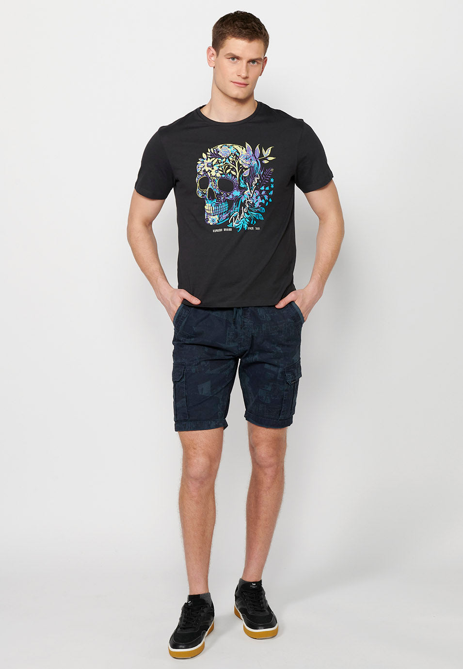 Camiseta Hombre Manga Corta Cuello Redondo Estampado Calavera – Koroshi 2411MC42