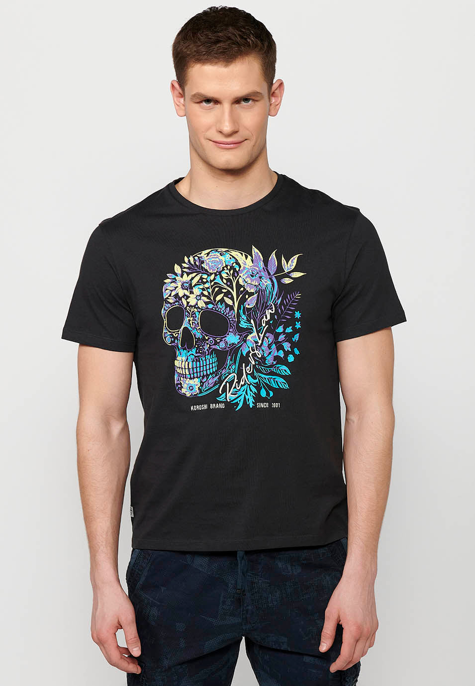 Camiseta Hombre Manga Corta Cuello Redondo Estampado Calavera – Koroshi 2411MC42